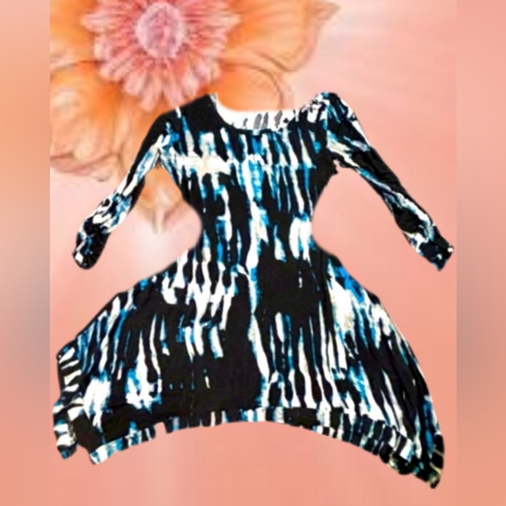 Women’s Blue & Black Patterned Long-Sleeve Dress